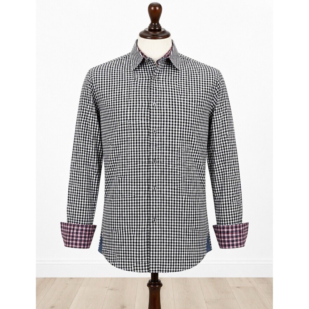 Boss Hugo Boss XL Black White Gingham Check Shirt Business Casual
